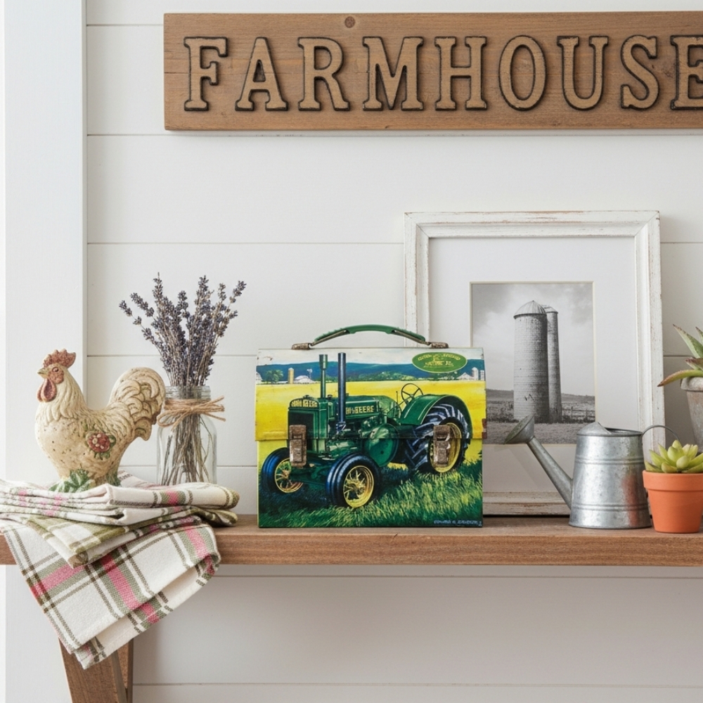 John Deere Moline Illinois Tractor Small Metal Lunch Pail Distressed Collectable